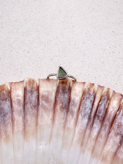 Green Seaglass Ring Silver
