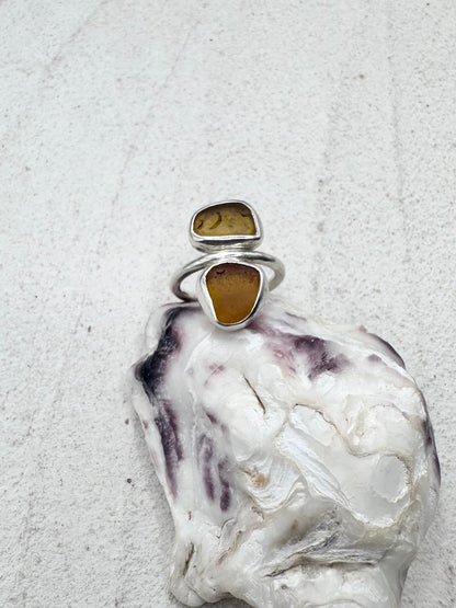 Amber Seaglass Ring Silver