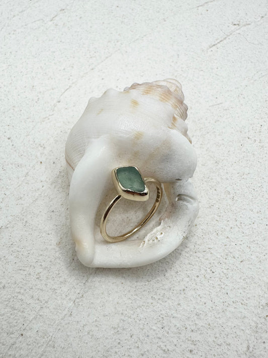 Teal Seaglass Ring Gold - N