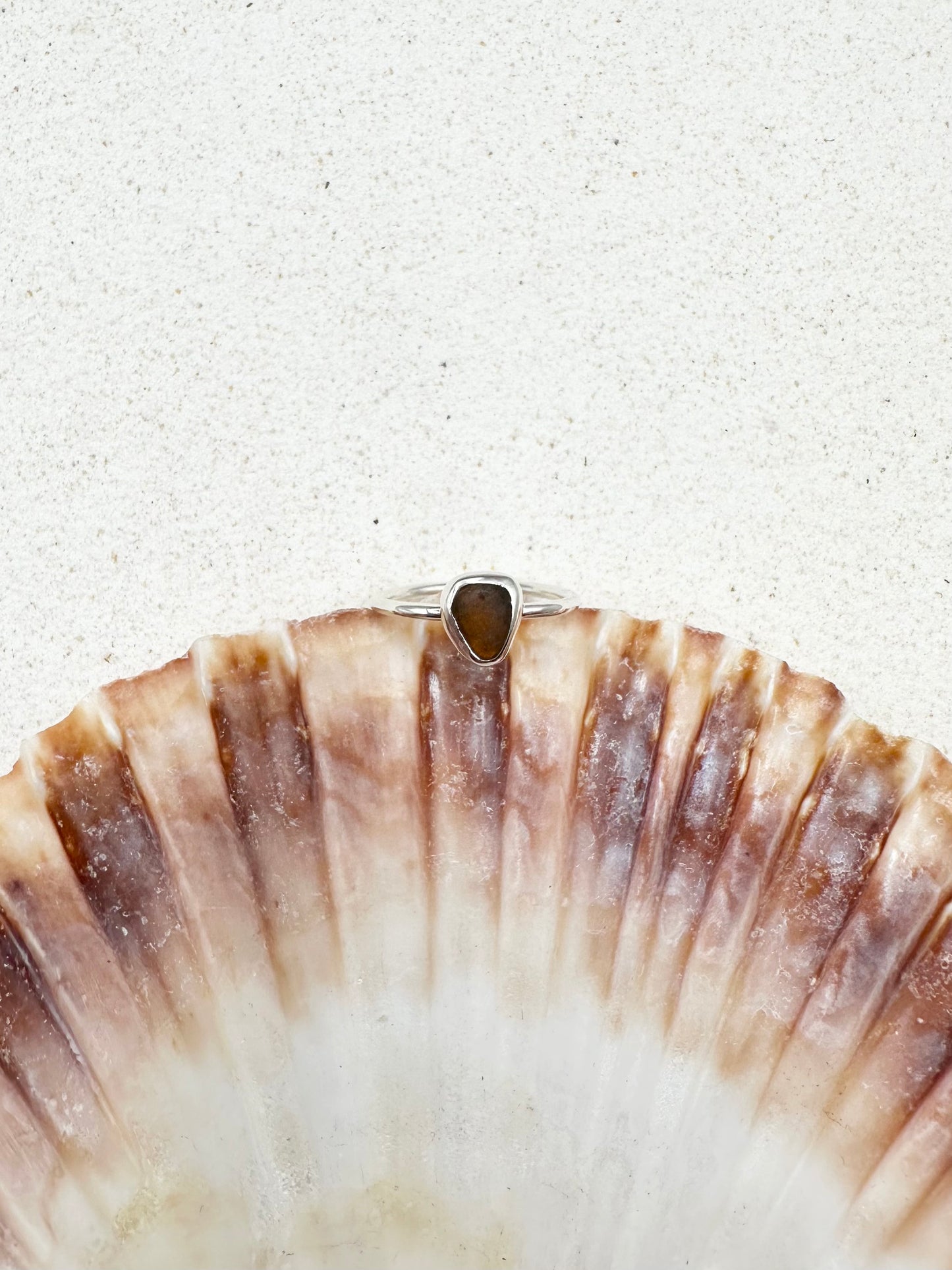 Amber Seaglass Ring Silver