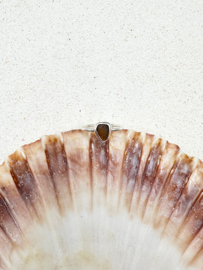 Amber Seaglass Ring Silver