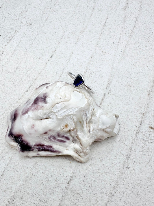 Blue Seaglass Ring in Silver