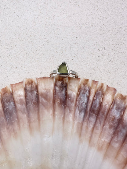 Light Green Seaglass Ring Silver
