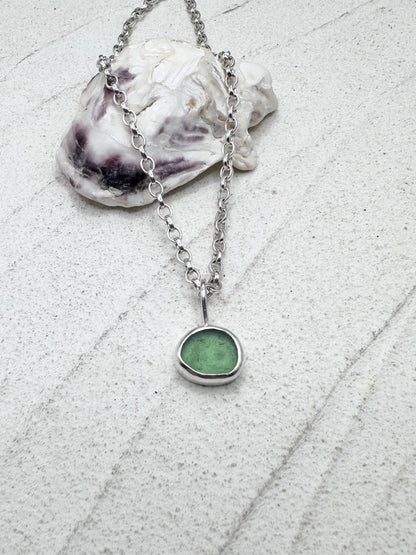 Green Seaglass Pendant Silver