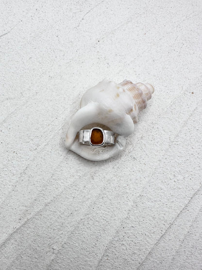 Silver Seaglass Ring in Amber