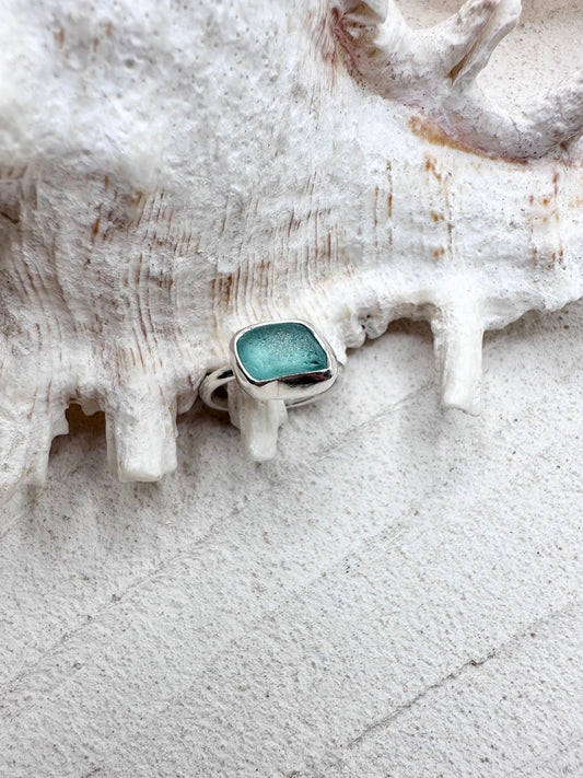 Teal Seaglass Seaglass Ring Silver