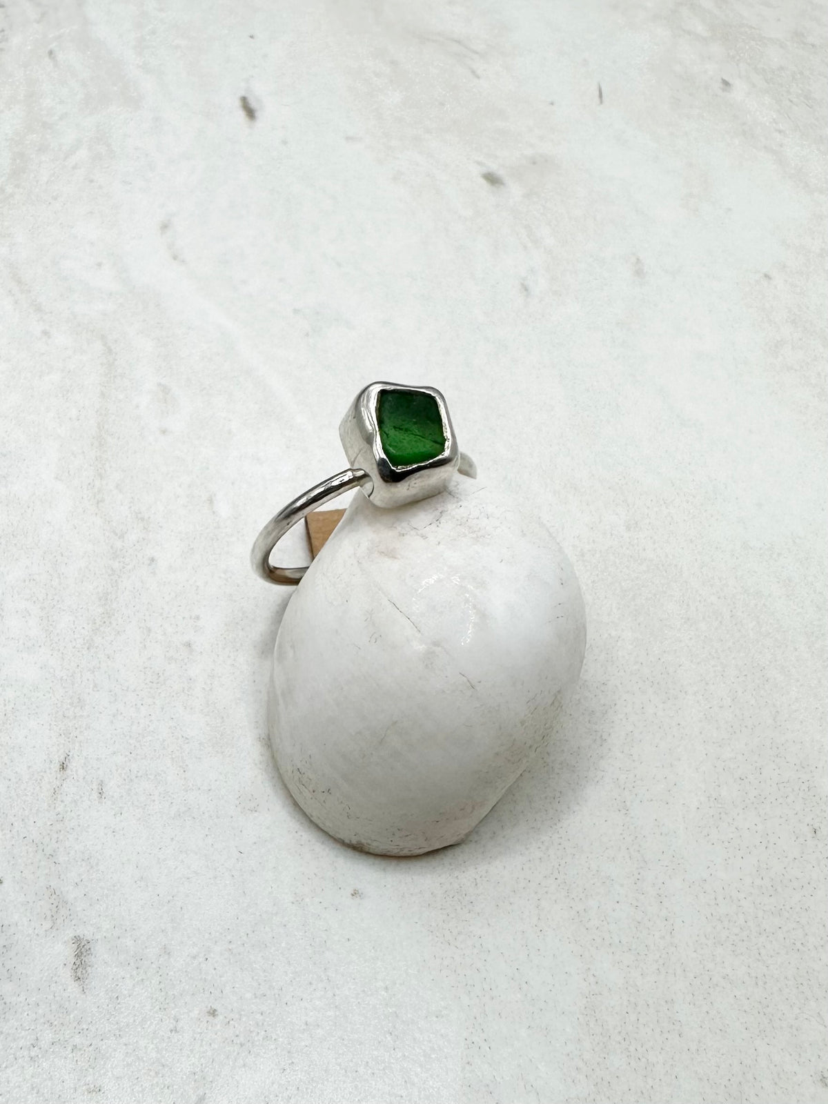 Green Seaglass Ring Silver - J