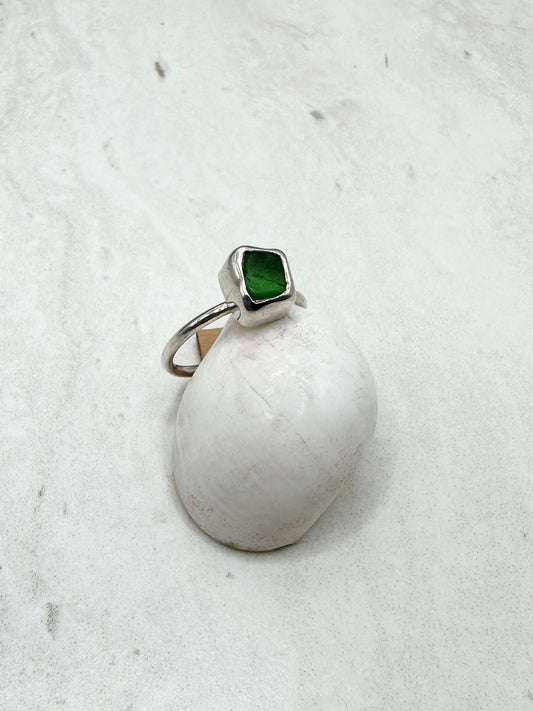 Green Seaglass Ring Silver - J