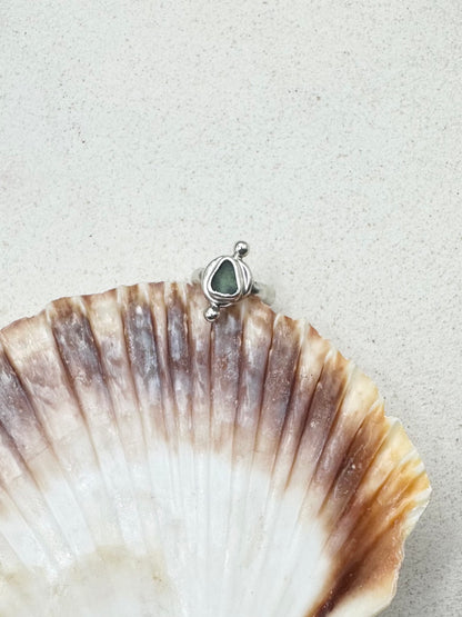 Teal Seaglass Ring Silver
