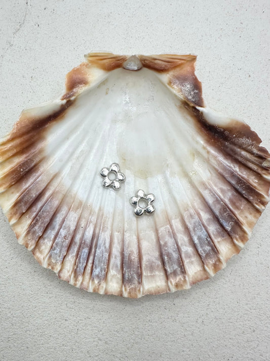 Chunky Flower Charm Earrings Silver