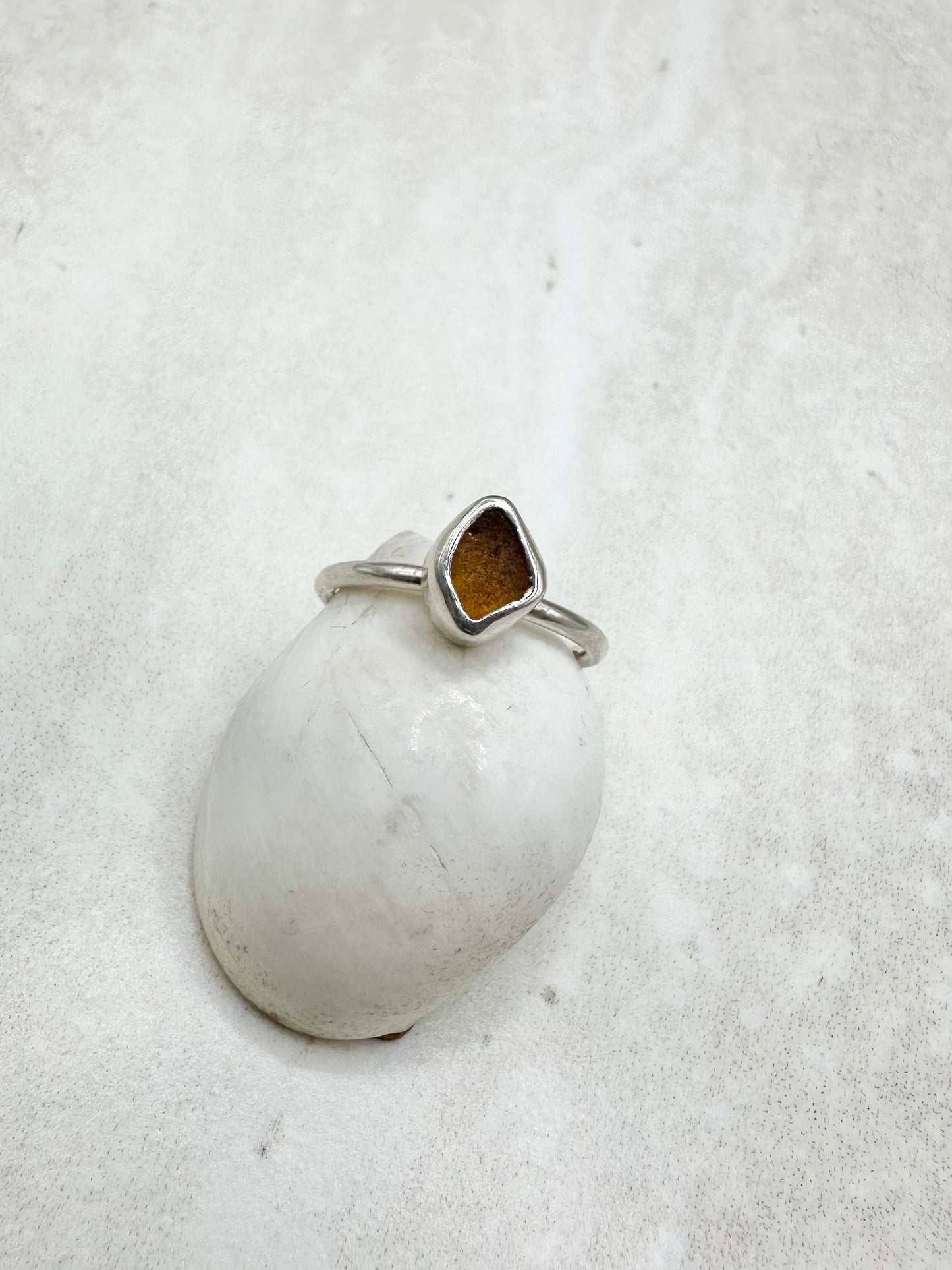Amber Seaglass Ring Silver - I