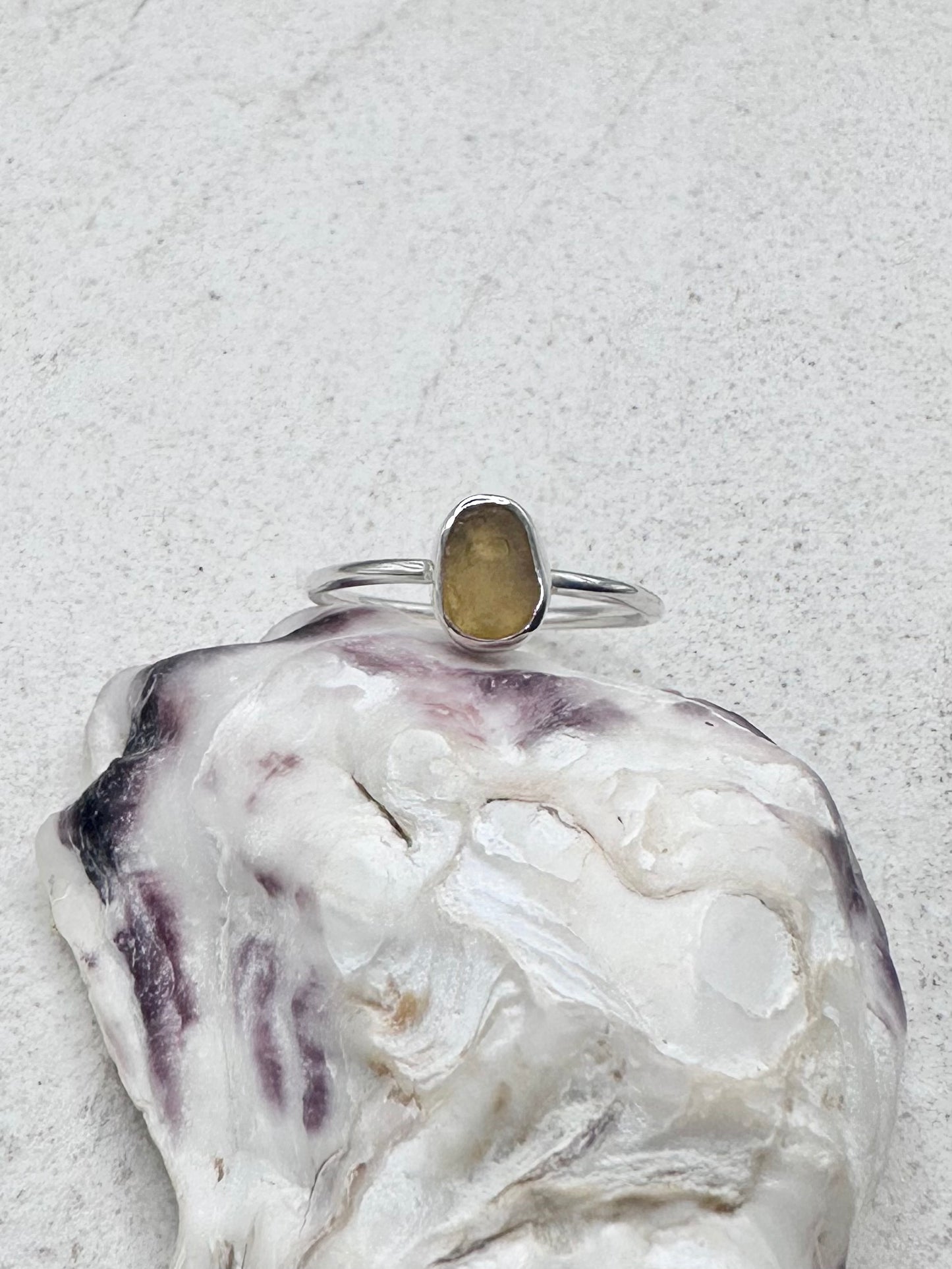 Yellow Seaglass Ring Silver