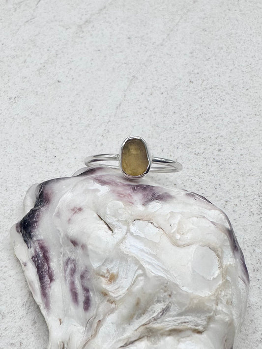 Yellow Seaglass Ring Silver