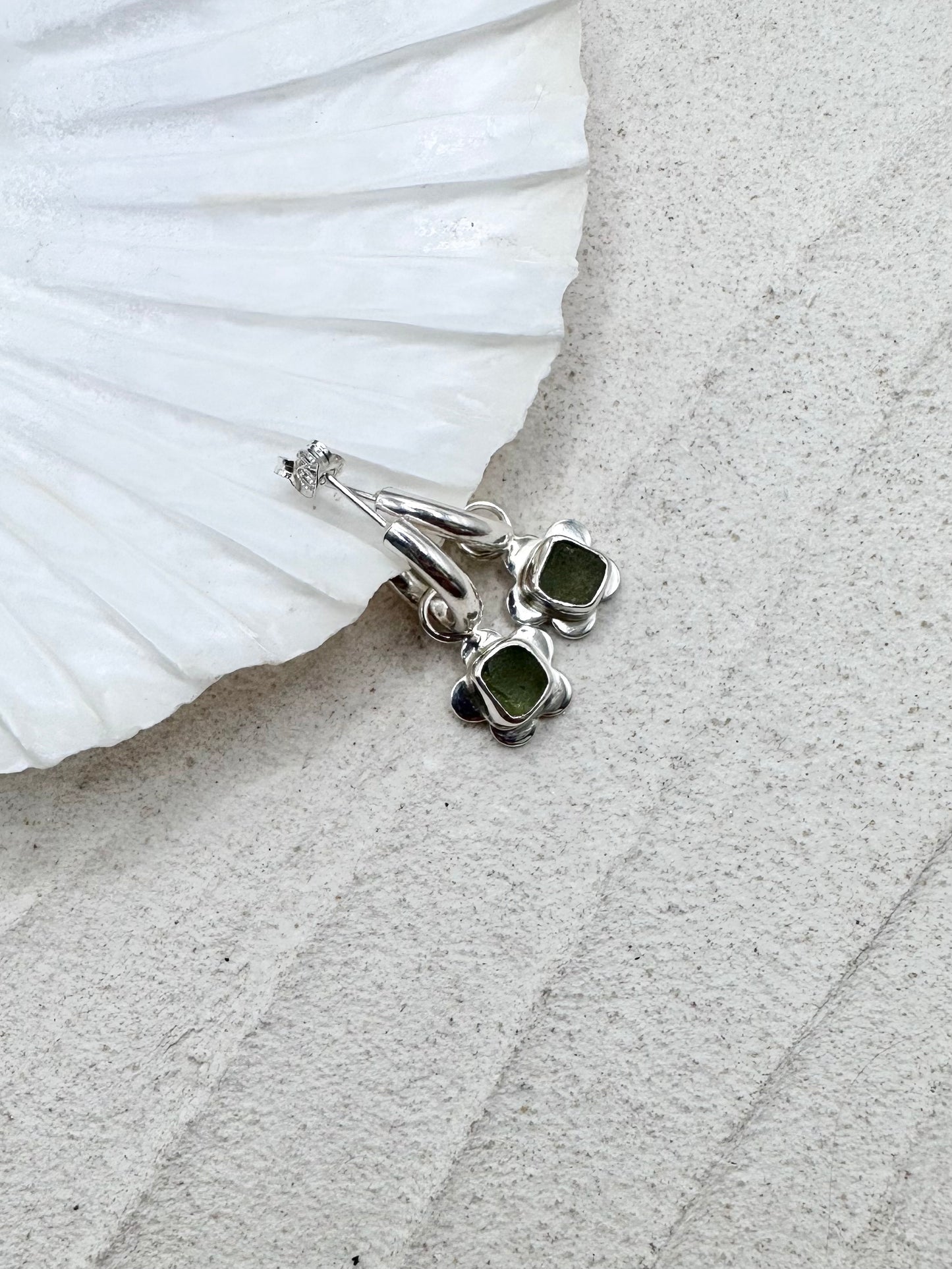 Flower Seaglass Charms in Olive Green