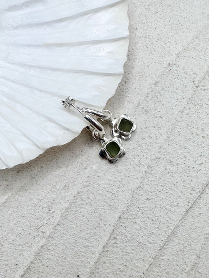 Flower Seaglass Charms in Olive Green