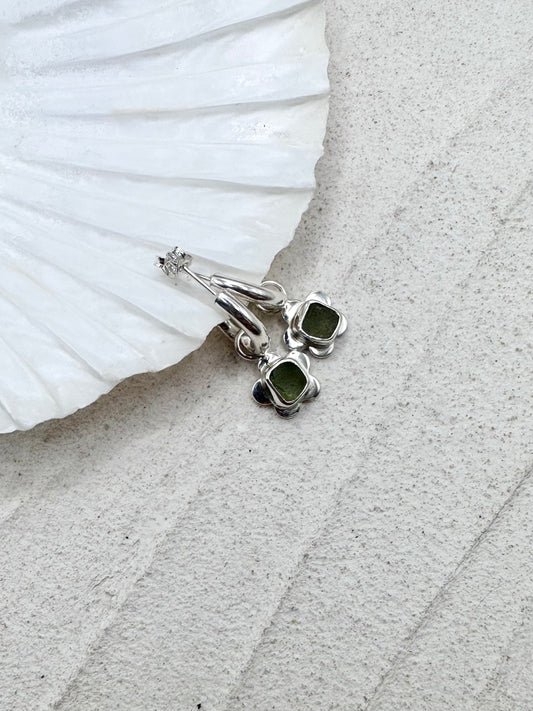 Flower Seaglass Charms in Olive Green