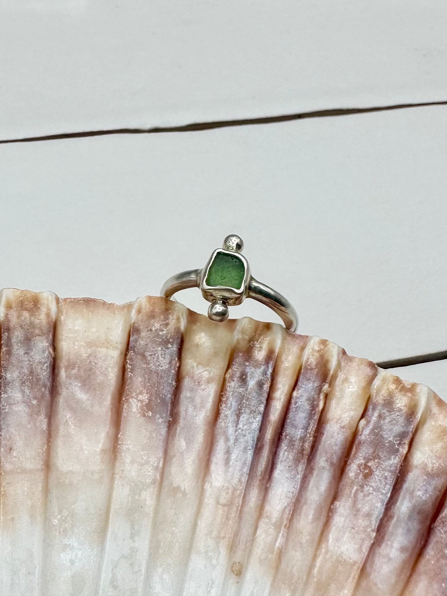 Green Seaglass Ring Silver