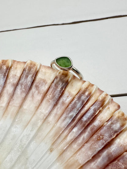 Green Seaglass Ring Silver