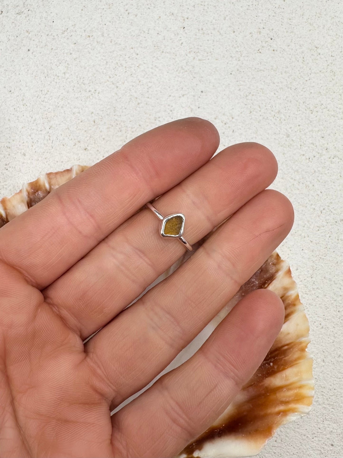 Amber Seaglass Ring Silver