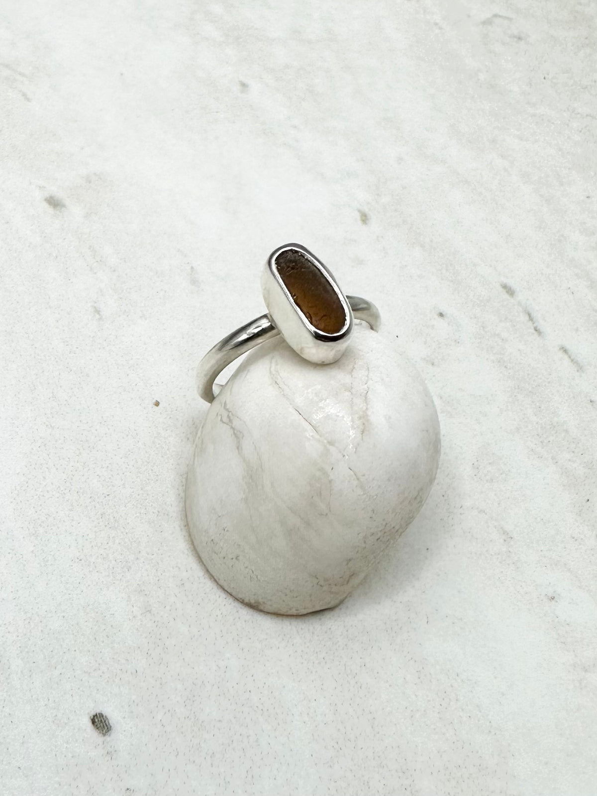 Amber Seaglass Ring Silver - K