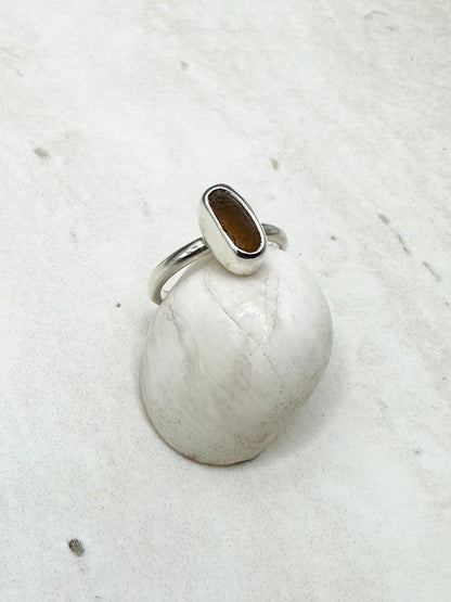 Amber Seaglass Ring Silver - K