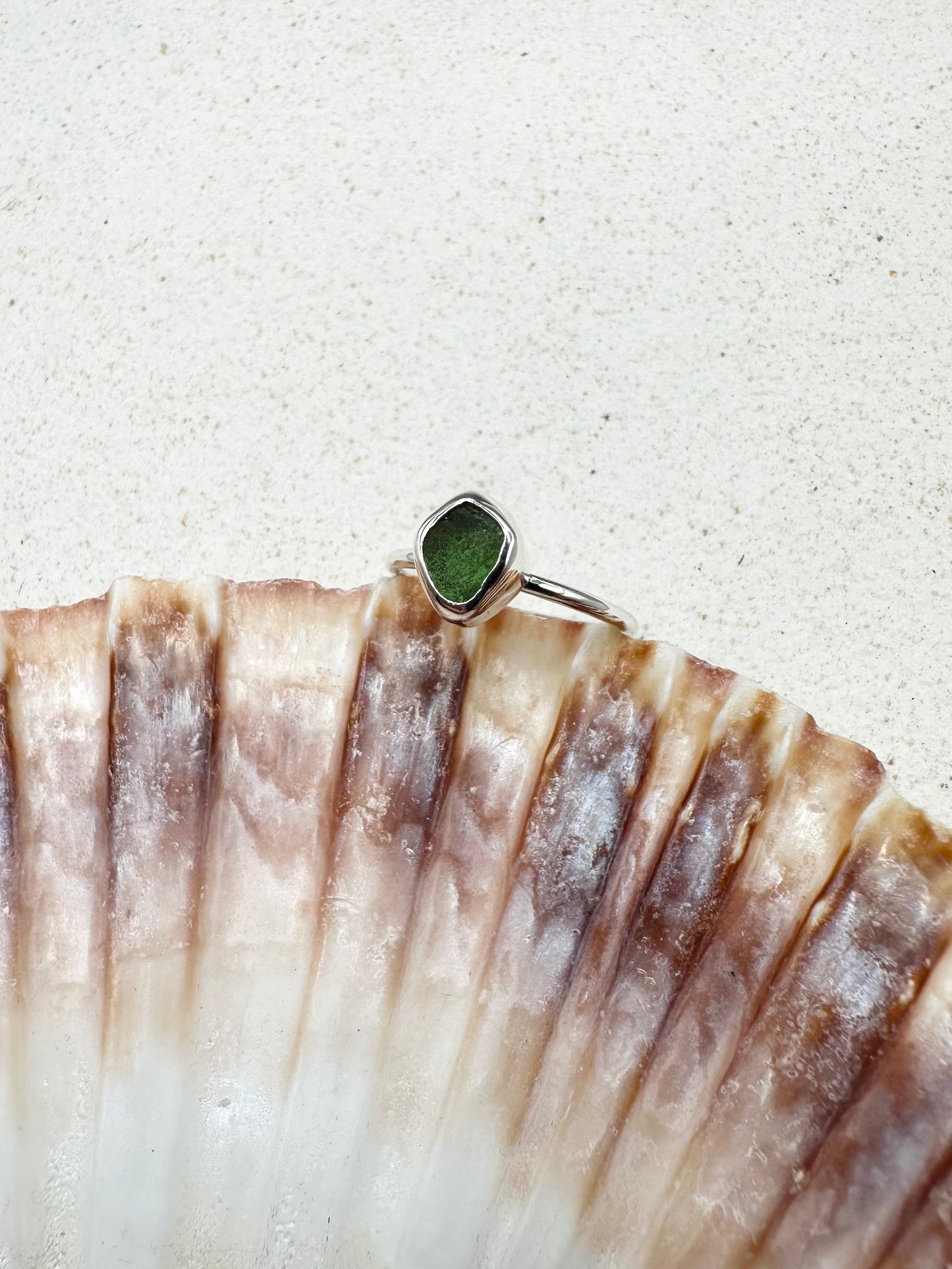 Green Seaglass Ring Silver
