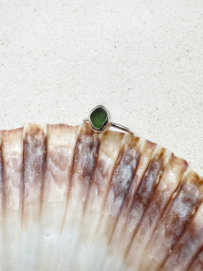 Green Seaglass Ring Silver