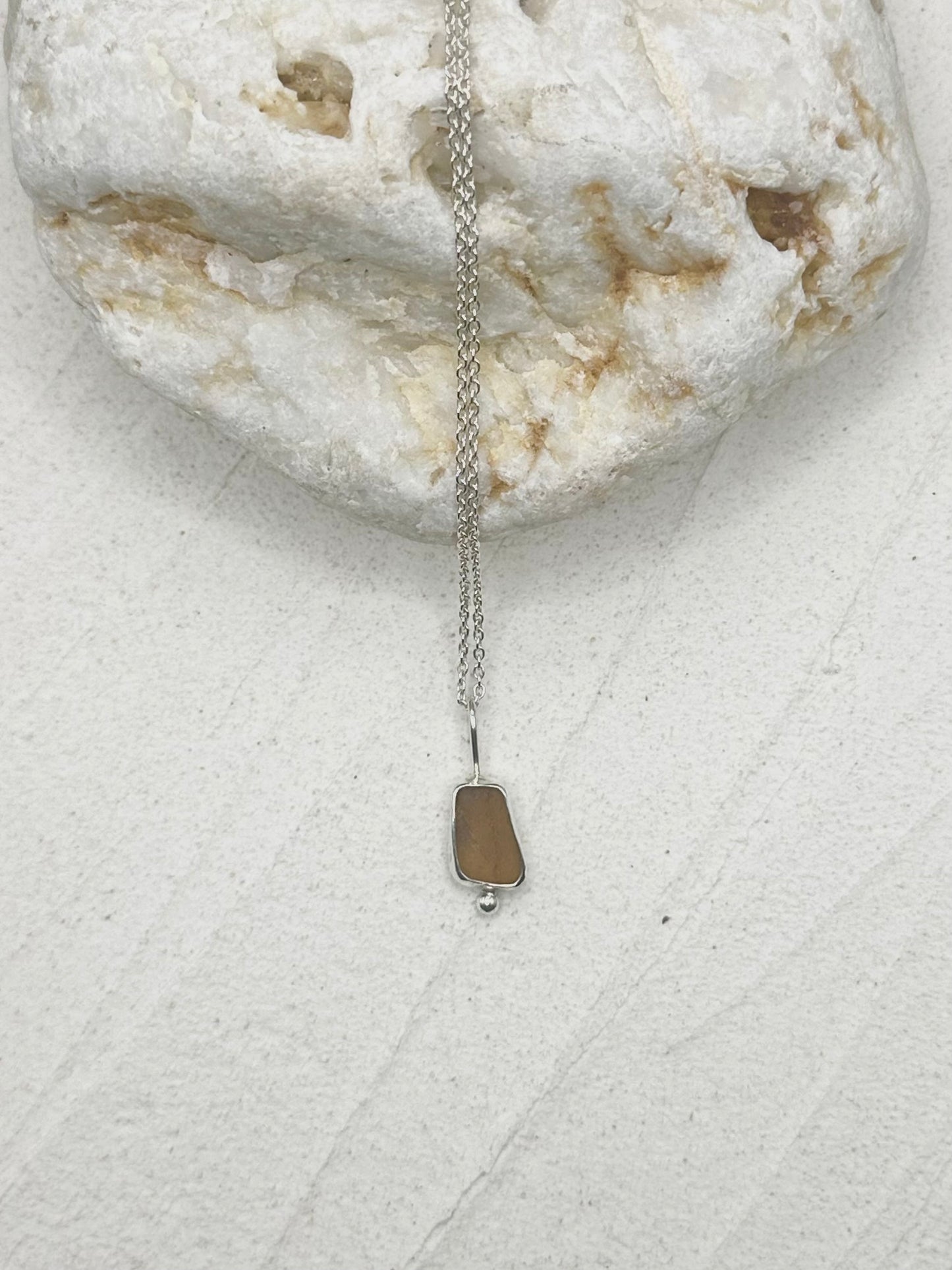 Amber Seaglass Pendant in Silver