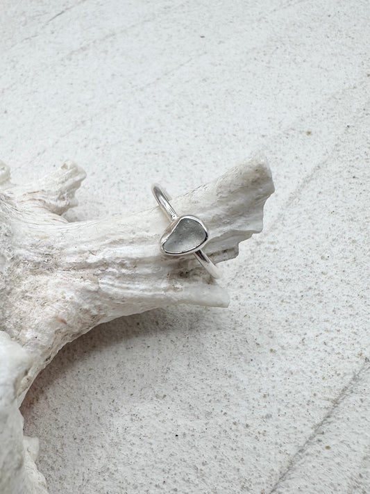 White Seaglass Ring Silver