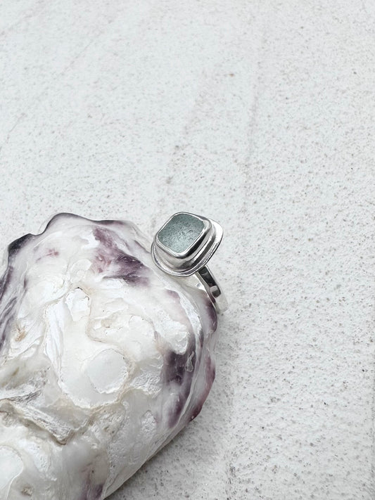 Light Blue Seaglass Ring Silver