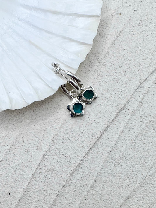 Flower Seaglass Charms in Teal