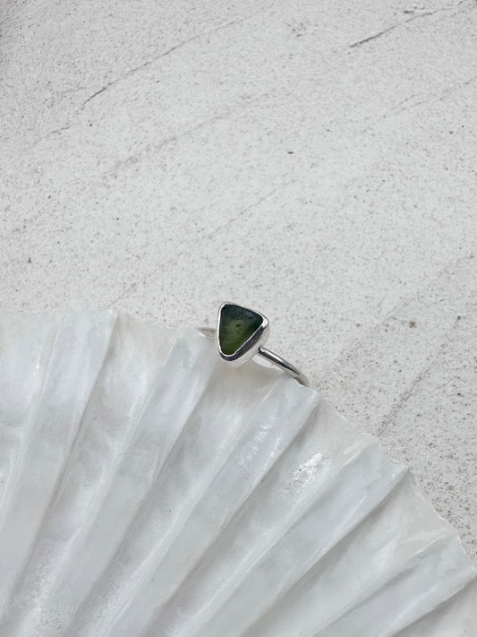 Green Seaglass Ring Silver