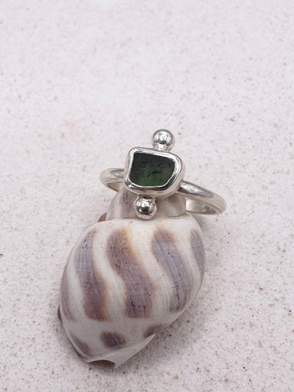Green Seaglass Ring Silver
