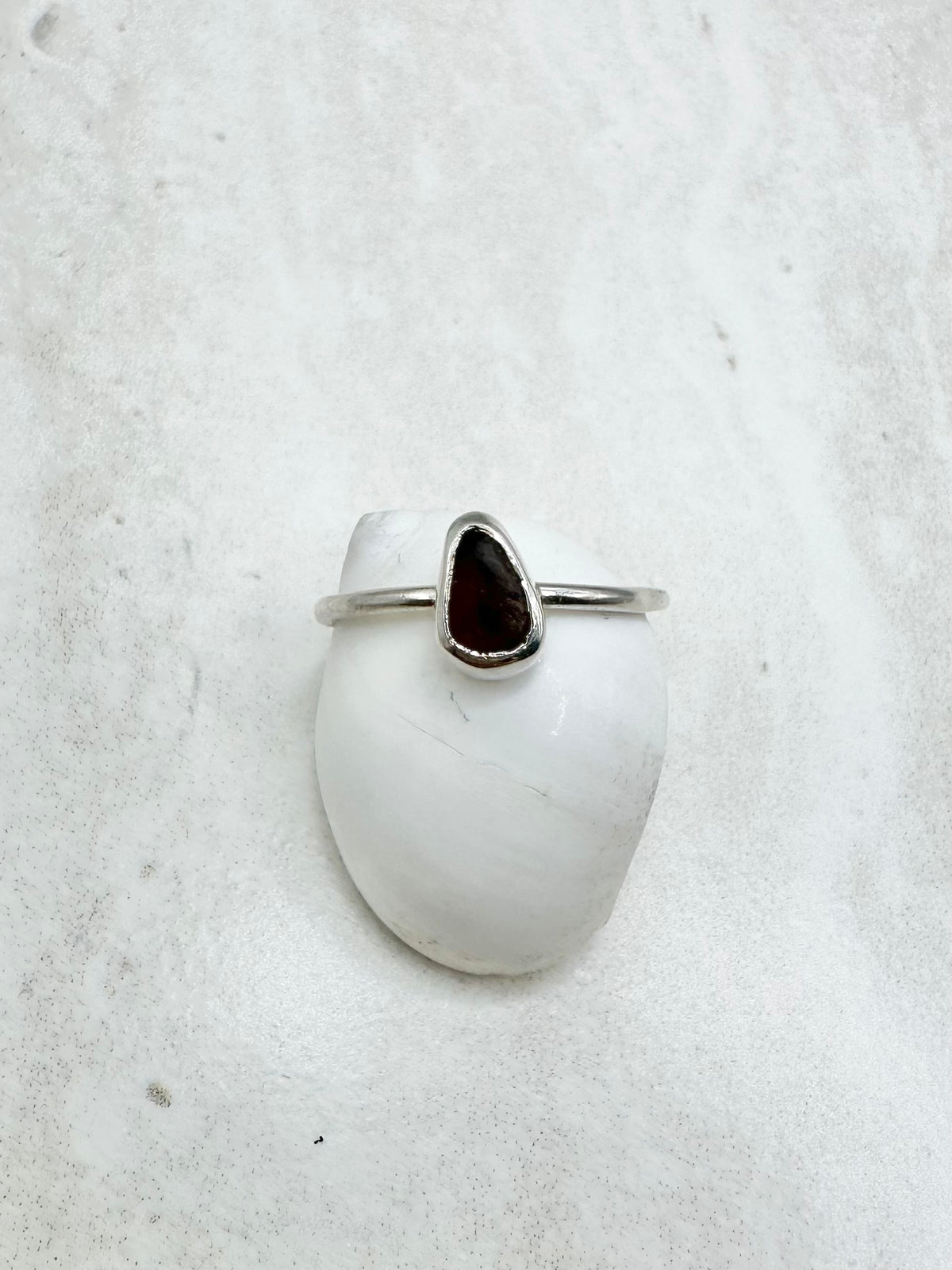 Amber Seaglass Ring Silver - S