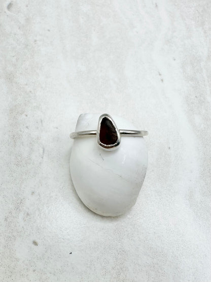 Amber Seaglass Ring Silver - S