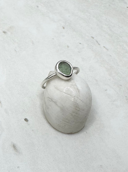 Green Seaglass Ring Silver - N