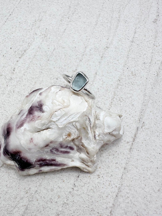 Light Blue Seaglass Ring in Silver