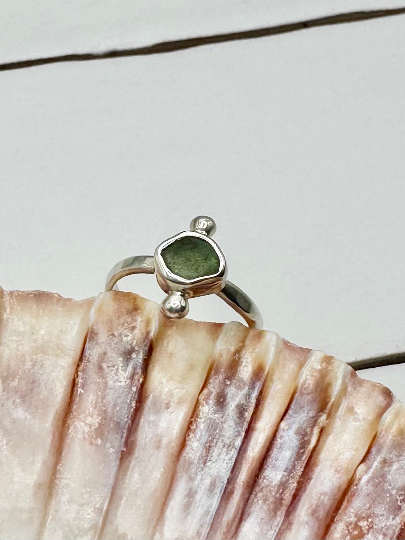 Green Seaglass Ring Silver