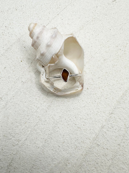 Sterling Silver & Seaglass Ring in Amber