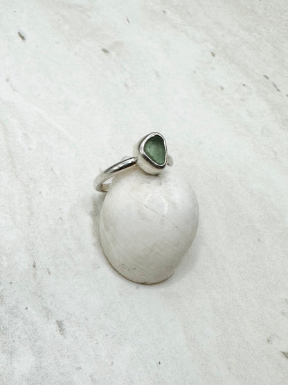 Light Blue Seaglass Ring Silver - M