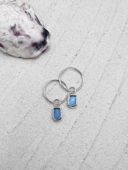 Blue Seaglass Charms Silver