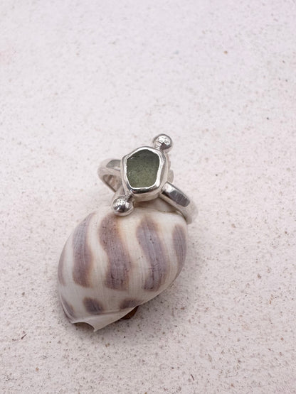 Green Seaglass Ring Silver