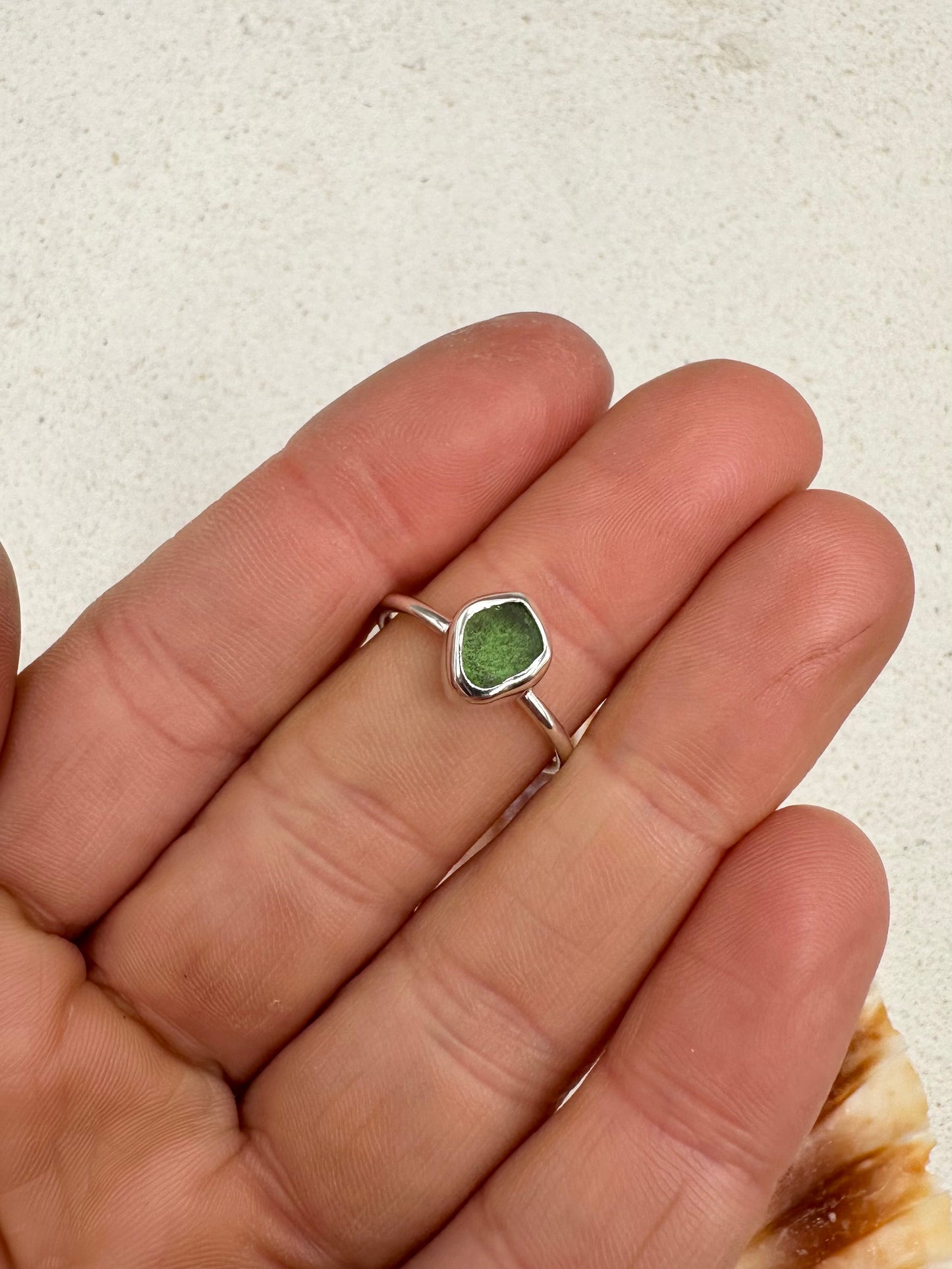 Green Seaglass Ring Silver