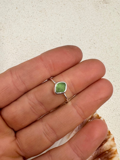 Green Seaglass Ring Silver