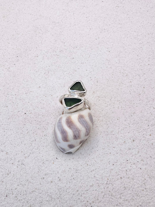 Green Seaglass Ring Silver