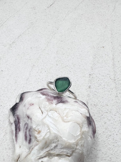 Teal Seaglass Ring Silver