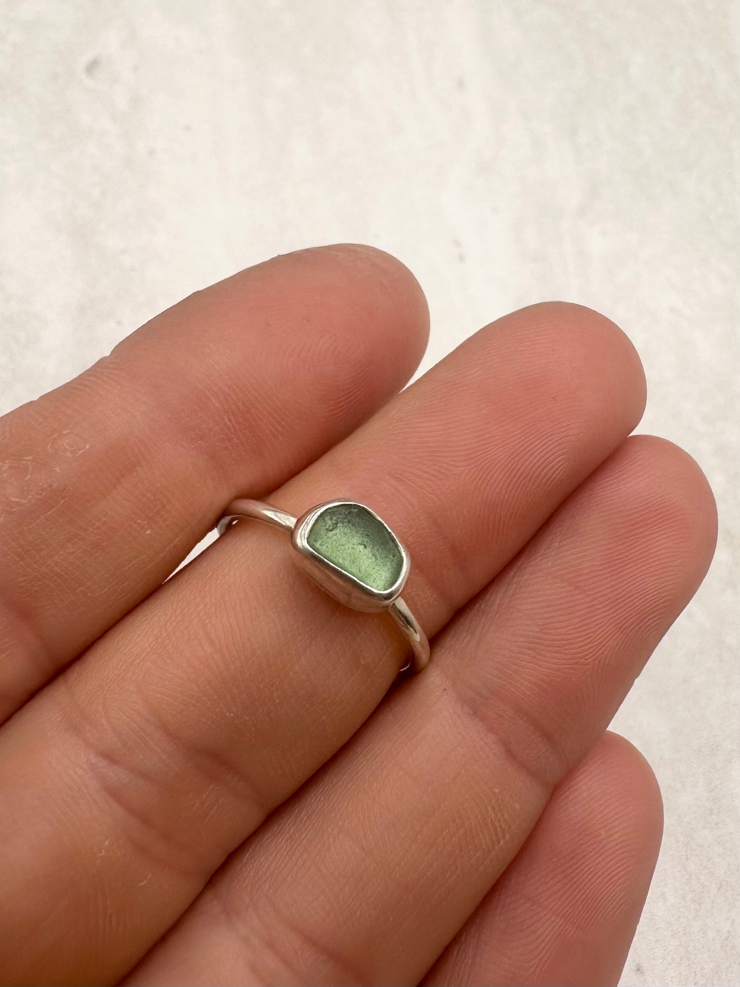 Green Seaglass Ring Silver - K
