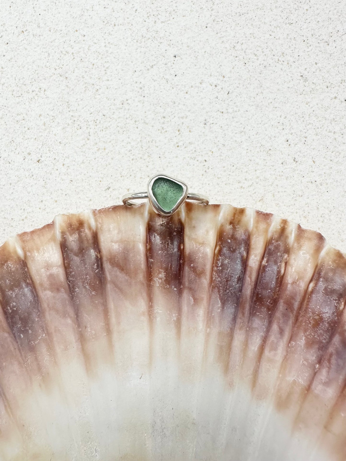 Teal Seaglass Ring Silver