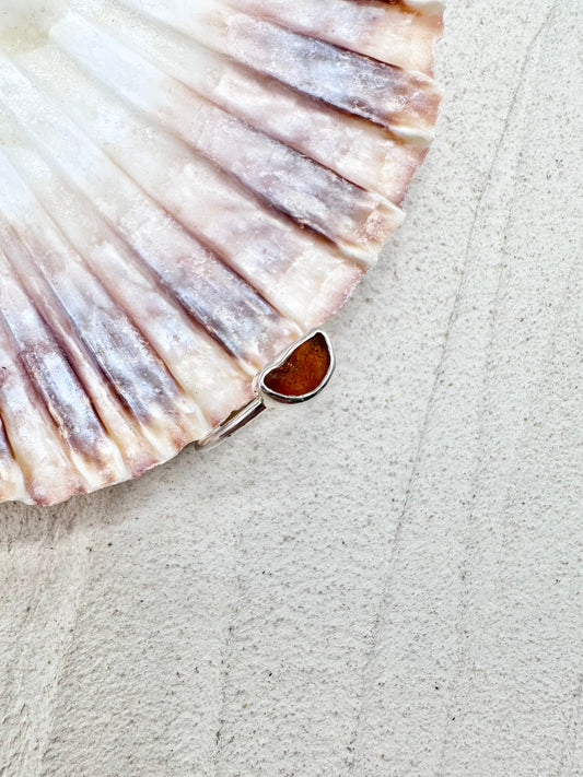 Amber Seaglass Ring Silver