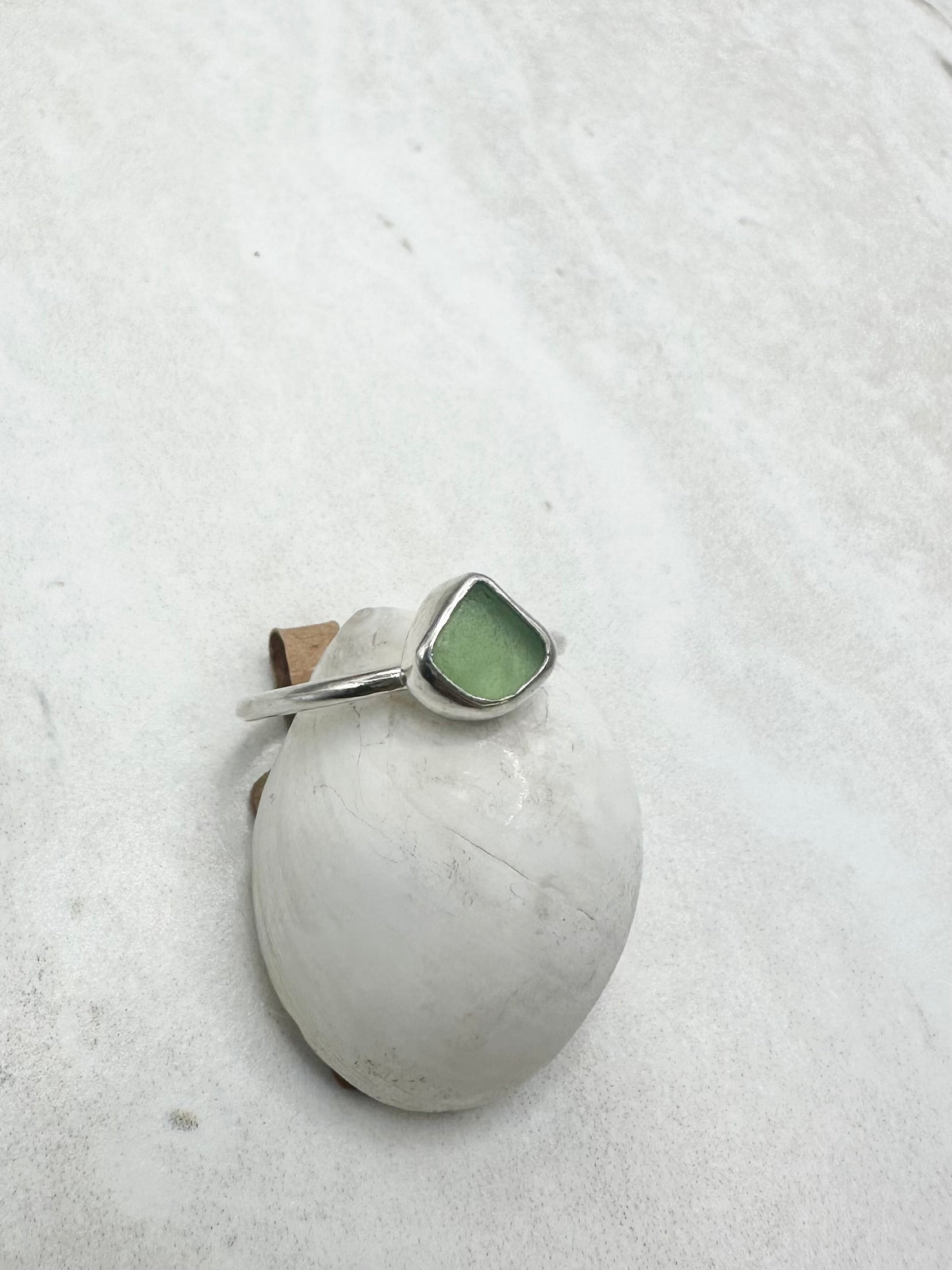 Light Green Seaglass Ring Silver - M